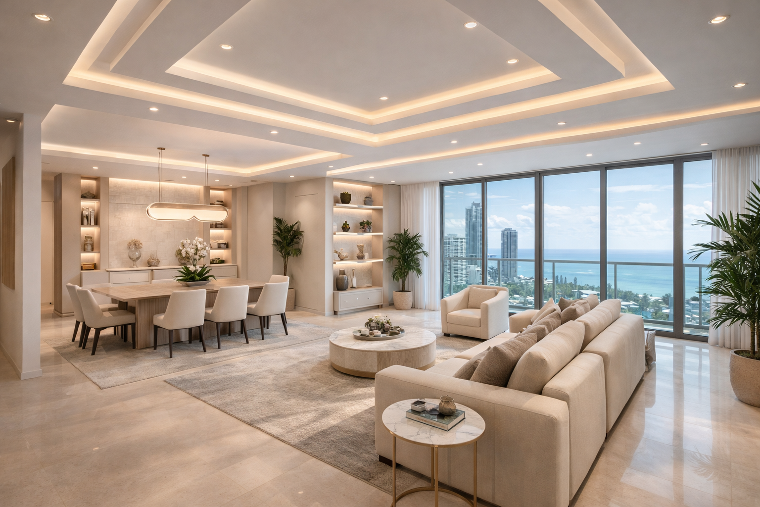 Cielo raso moderno en gypsum con molduras decorativas